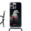 Duif - Bloemen - Wit - Zwart Hoesje iPhone 16 Pro Max met koord klein -3d