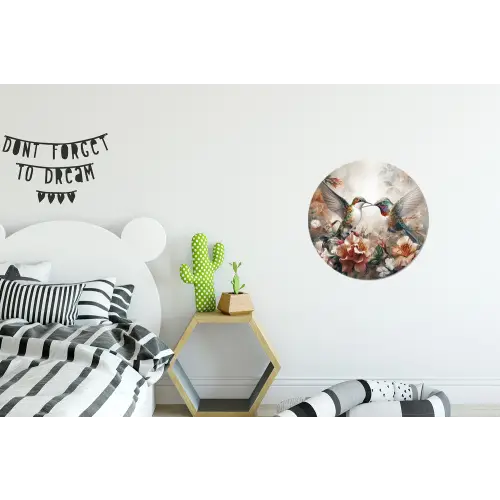Kolibrie - Vogels - Bloemen - Natuur Wandcirkel aluminium klein -kinderkamer