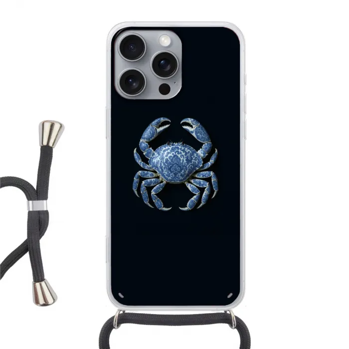 Krab - Delfts blauw - Dieren Hoesje iPhone 16 Pro Max met koord klein -3d