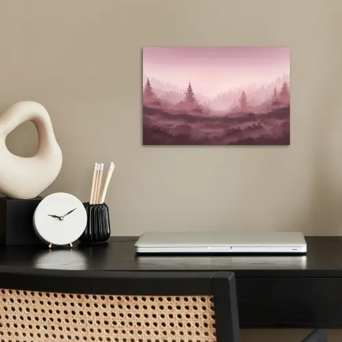 Landschap - Mistig - Roze poster papier klein -sfeer1