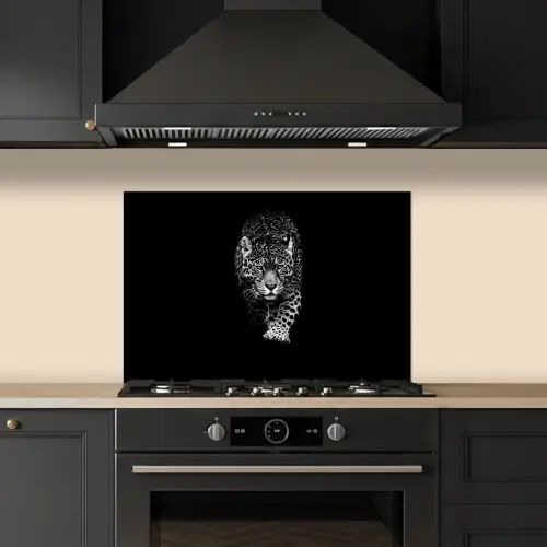 Dieren - Zwart - Luipaard - Wit - Wild keuken achterwand spatscherm klein -sfeer1