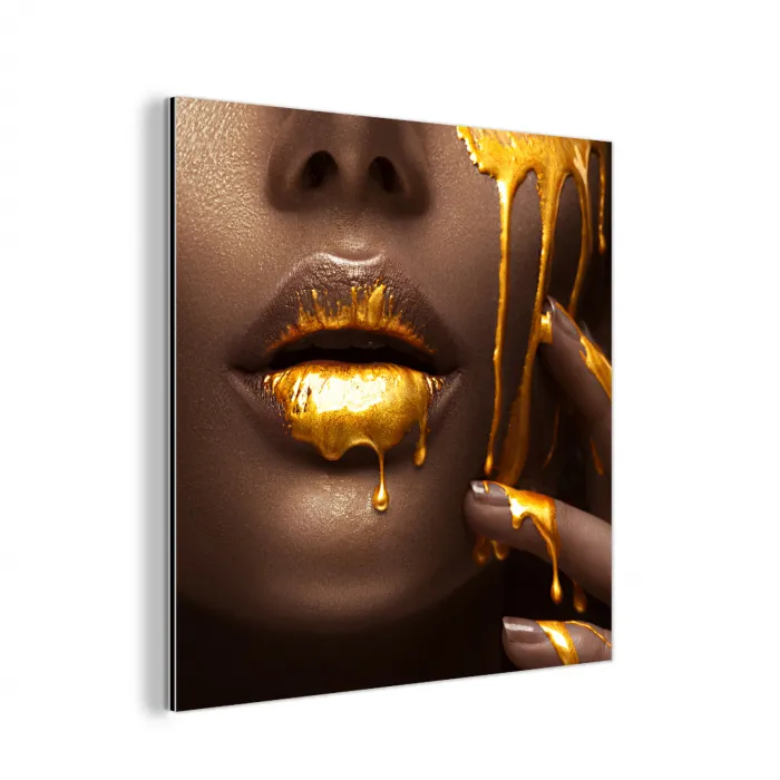 Goud - Vrouw - Verf - Lippen - Luxe aluminium wit klein -3d