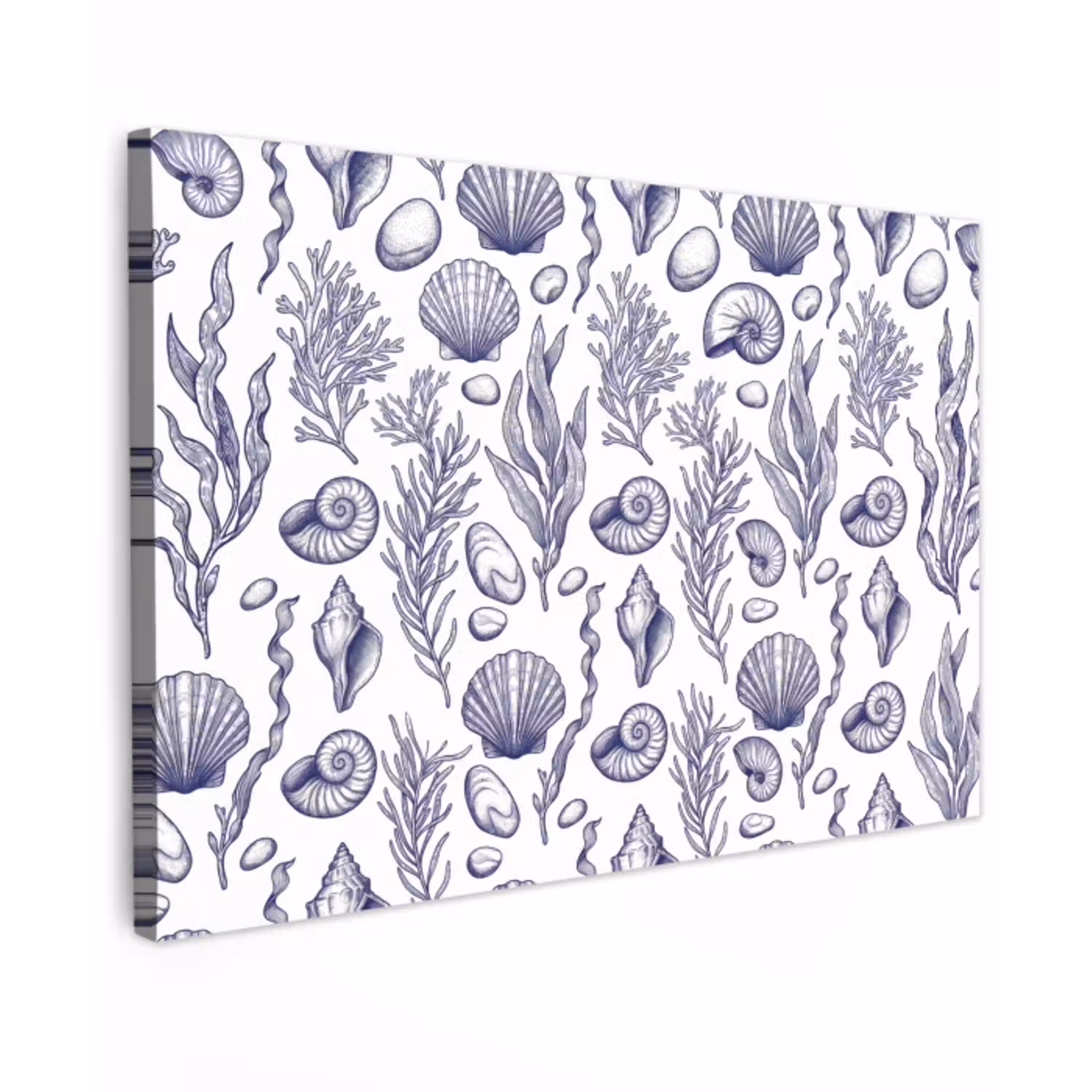 Schelpen - Zeewier - Oceaan - Illustratie - Blauw canvas 2cm klein -z3d