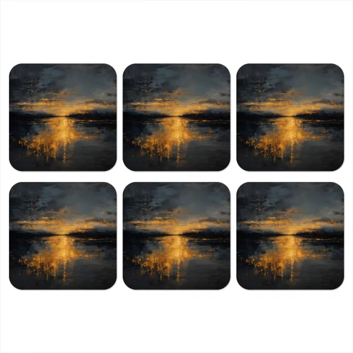 Gouden Reflectie op Water onderzetter kurk middel -3d