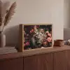 Leeuw - Dier - Natuur - Botanisch - Bloemen - Roze Light Box met batterij (Wandlamp) middel -sfeer2