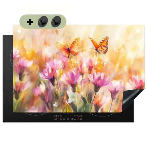 Vlinders - Oranje - Bloemen Inductie beschemer met haakjes klein -3d