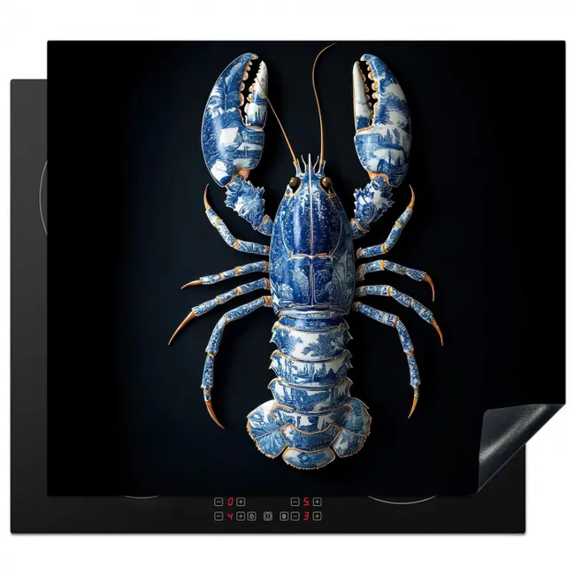 Kreeft - Delftsblauw - Schild - Stoer Inductie beschermer vinyl 3mm middel -3d