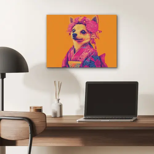 Kimono - Hondje - Bloemenkroon - Oranje PET vilt klein -sfeer5