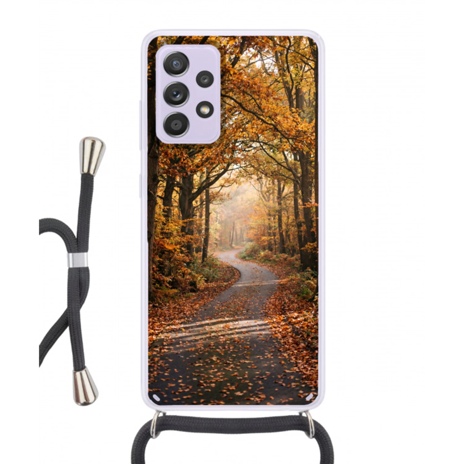 Bospad - Herfstbos - Bladeren - Oranje - Nostalgisch Hoesje Samsung Galaxy A52 5G met koord klein -3d