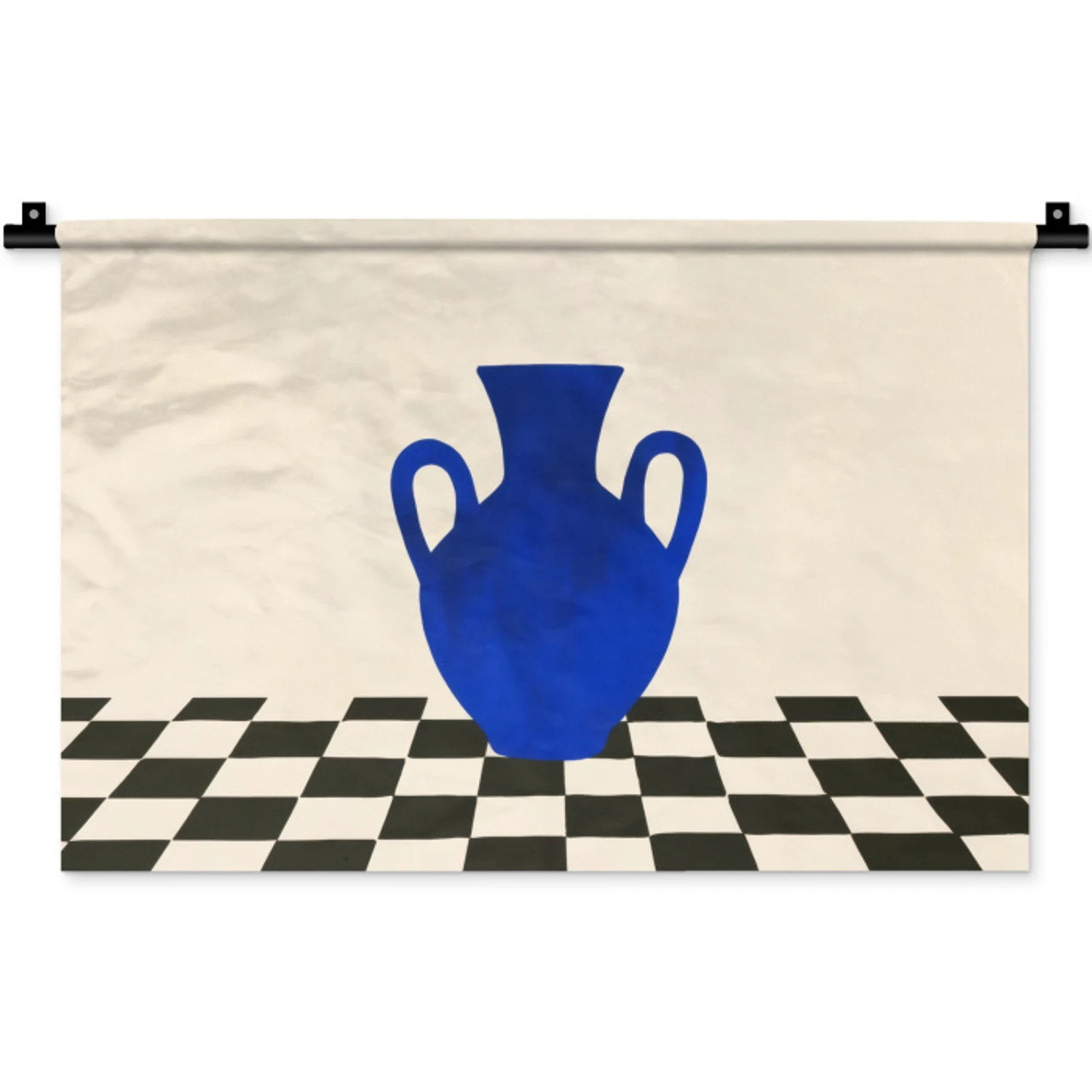 Vaas - Blauw - Geblokt - Modern Wandkleed katoen klein -zz3d