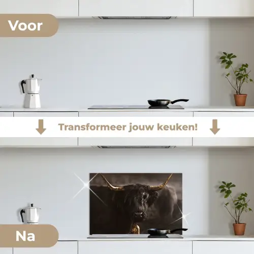 Schotse hooglander - Goud - Koebel - Hoorns - Dieren keuken achterwand spatscherm klein -voor_na_NL