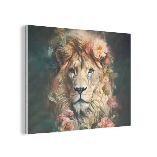 Leeuw - Leeuwenkop - Wilde dieren - Bloemen PET vilt klein -3d