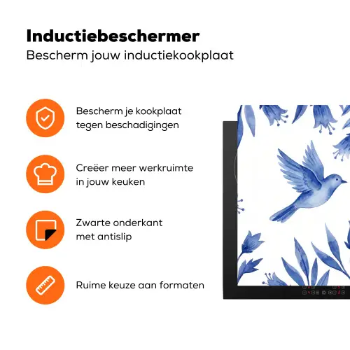 Modern - Vogels - Delfts - Blauw Inductie beschermer vinyl 3mm klein -zzzzzzz-td-ups