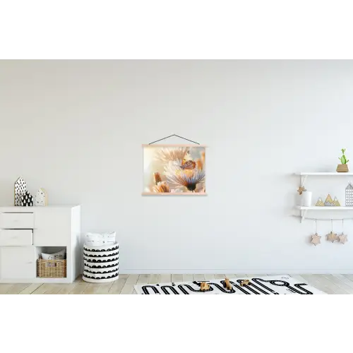 Vlinder - Bloem - Oranje textielposter latten blank klein -kinderkamer