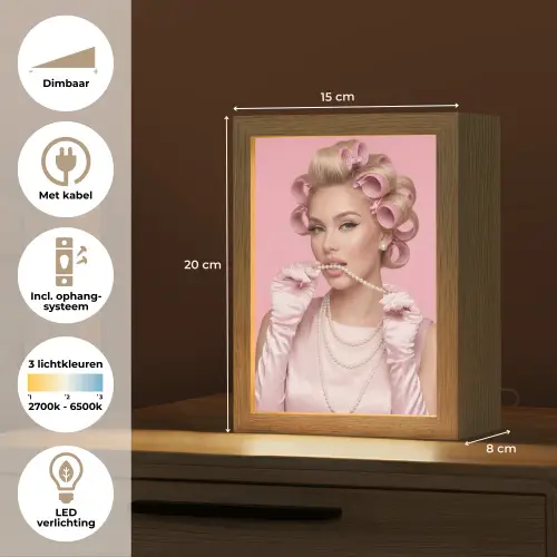 Vrouw - Roze - Parelketting - Krulspelden Light Box met kabel (Tafellamp) klein -USP_NL
