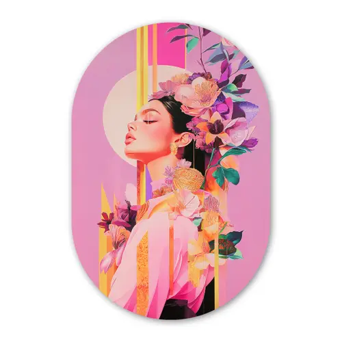 Vrouw - Bloemen - Paars - Abstract Wandcirkel Ovaal Forex klein -3d