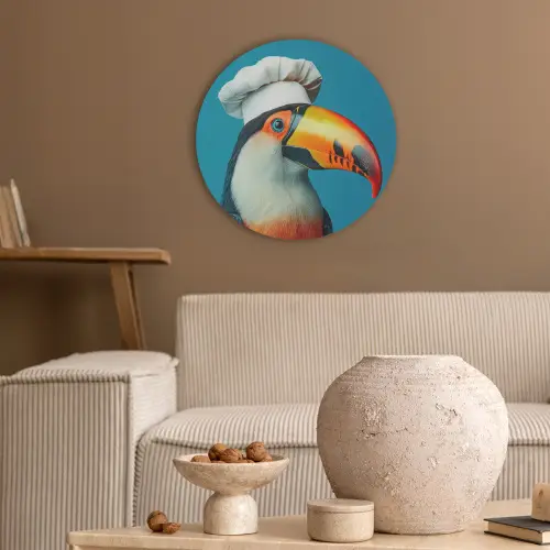 Toekan - Papegaai - Vogel - Koksmuts Akoestische PET Vilt - Rond klein -sfeer1