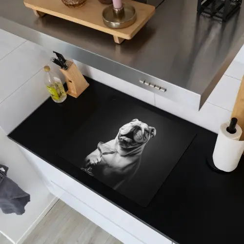 Buldog - Hond - Glas Inductie beschemer met haakjes middel -sfeer1
