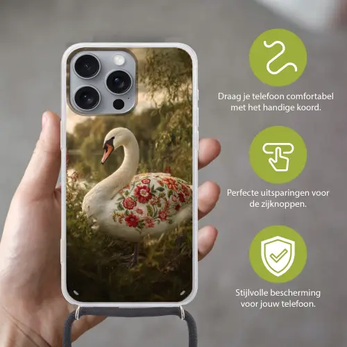 Zwaan - Bloemen - Natuur Hoesje iPhone 16 Pro Max met koord klein -sfeer2_NL