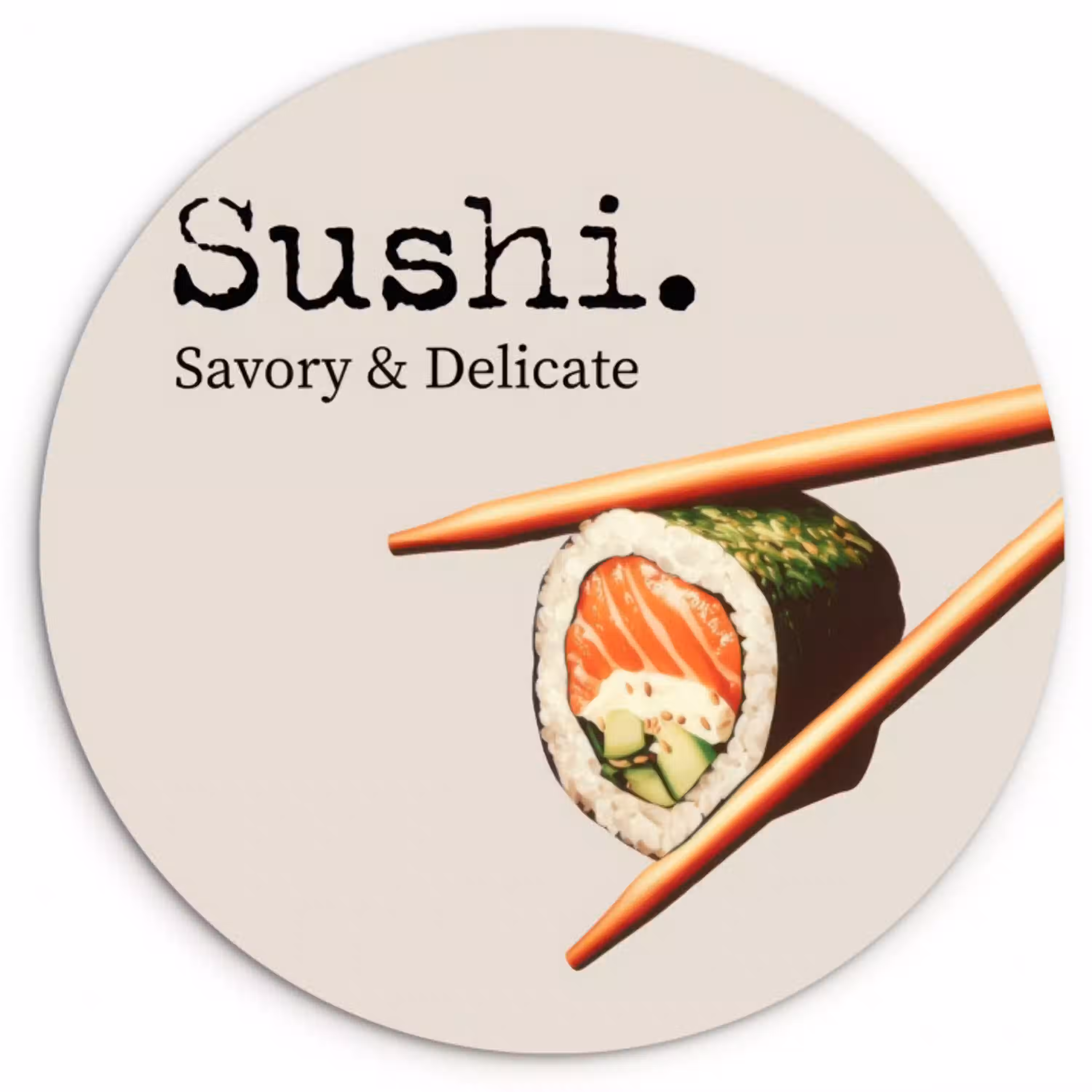 Sushi - Zalm - Rijst - Japans Wandcirkel kunststof plaat 5mm dik klein -3d