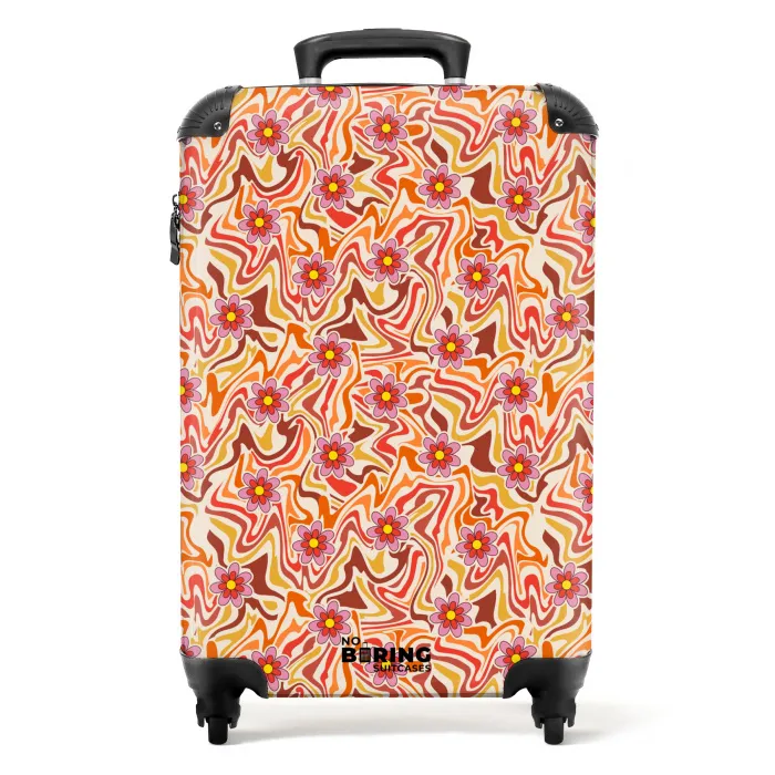 Retro disco 70s bloem patroon kleurrijk NBS - Handbagage koffer - Kinderen Unisex middel -productfoto_recht