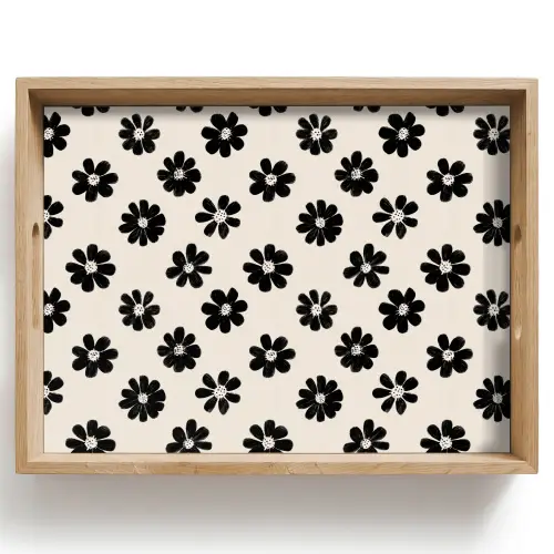 Grafisch - Madeliefjes - Zwart - Beige Dienblad Rechthoek middel 911 -z3d_shopping