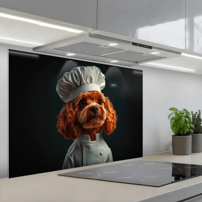 Spritzschutz Küche - Braun - Koch - Hund