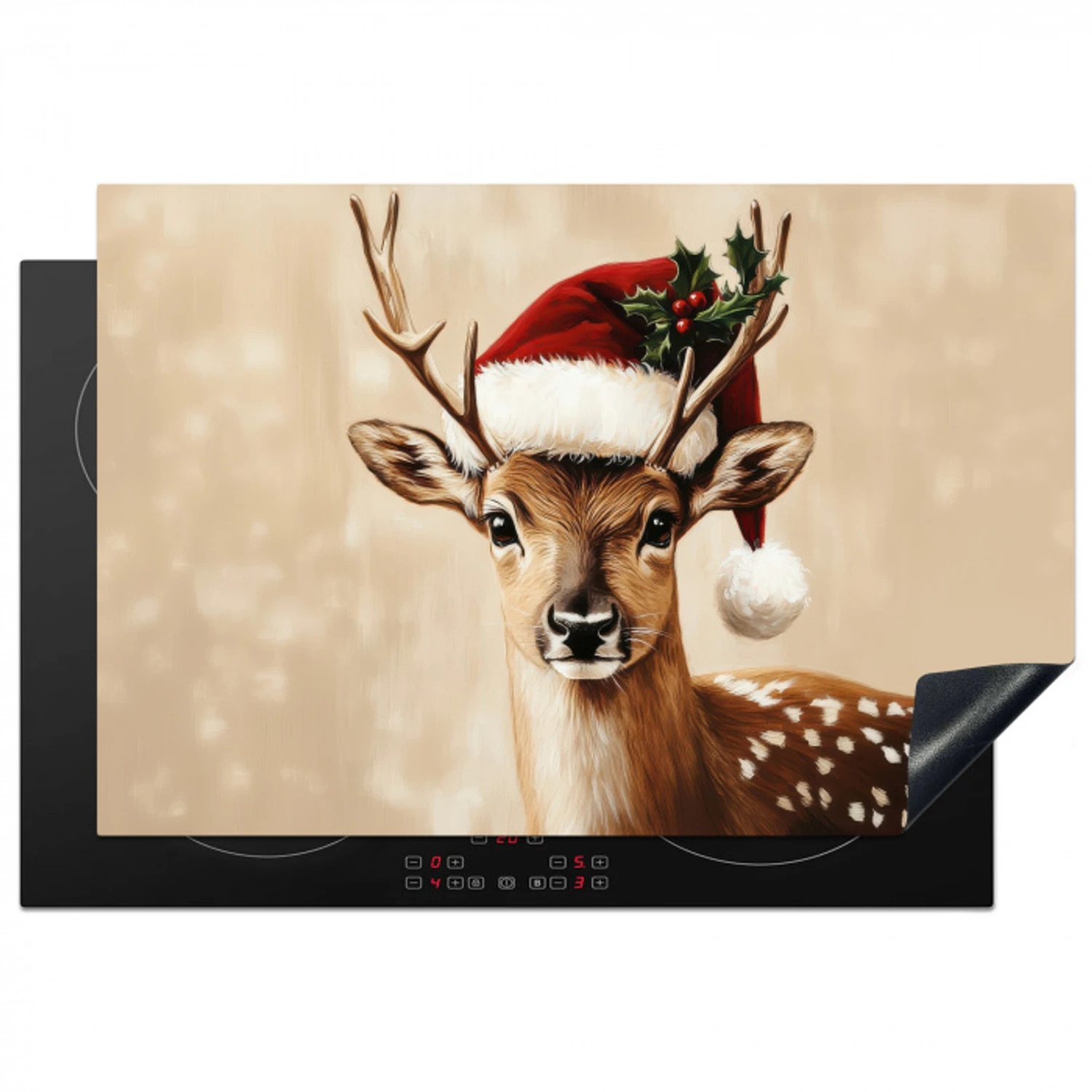 Kerst - Hert - Gewei - Rood Inductie beschermer vinyl 3mm klein -3d