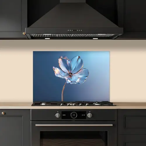Blauw - Bloem - Glazen - Sierlijk keuken achterwand spatscherm klein -sfeer1