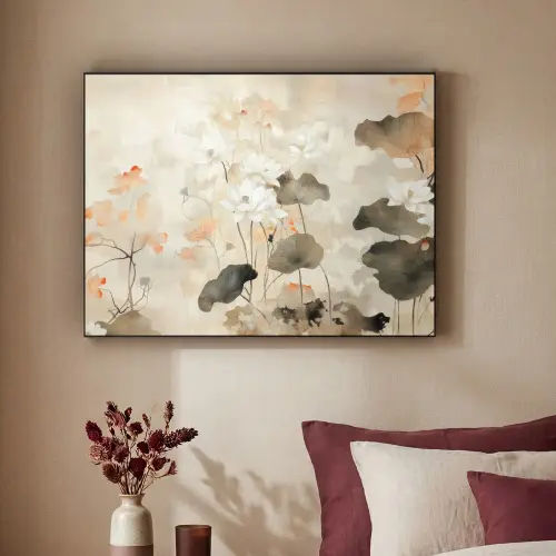 Bloemen - Japandi - Wabi sabi Textielframe zwart klein -sfeer1