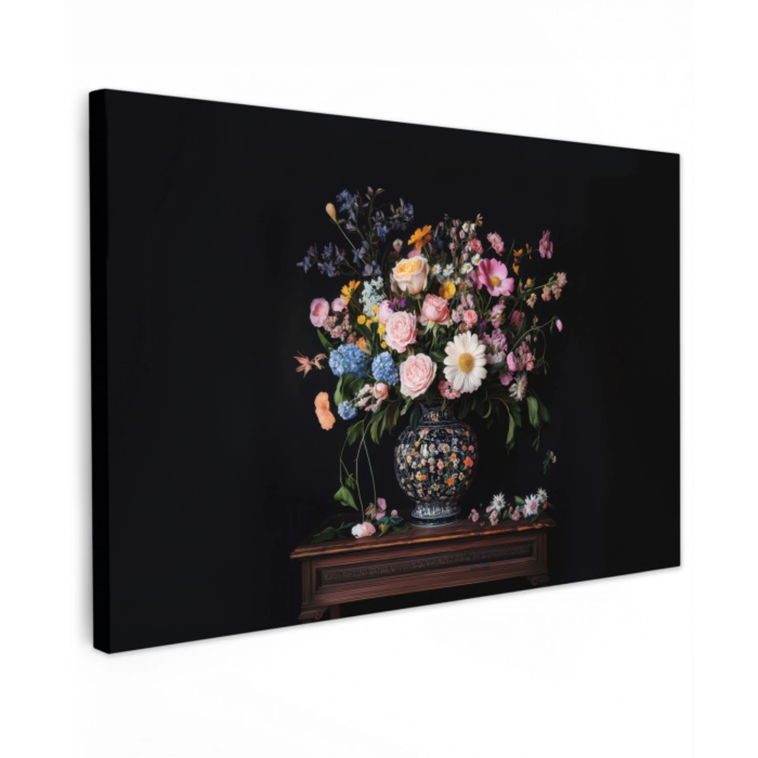 Bloemenvaas - Hout - Bloemen - Boeket canvas 2cm klein -z3d