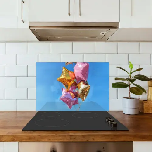 Ballonnen - Goud - Stervorm - Roze keuken achterwand spatscherm klein -sfeer2