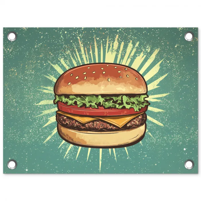 Hamburger - Illustratie - Sla - Kaas tuinposter los doek klein -3d