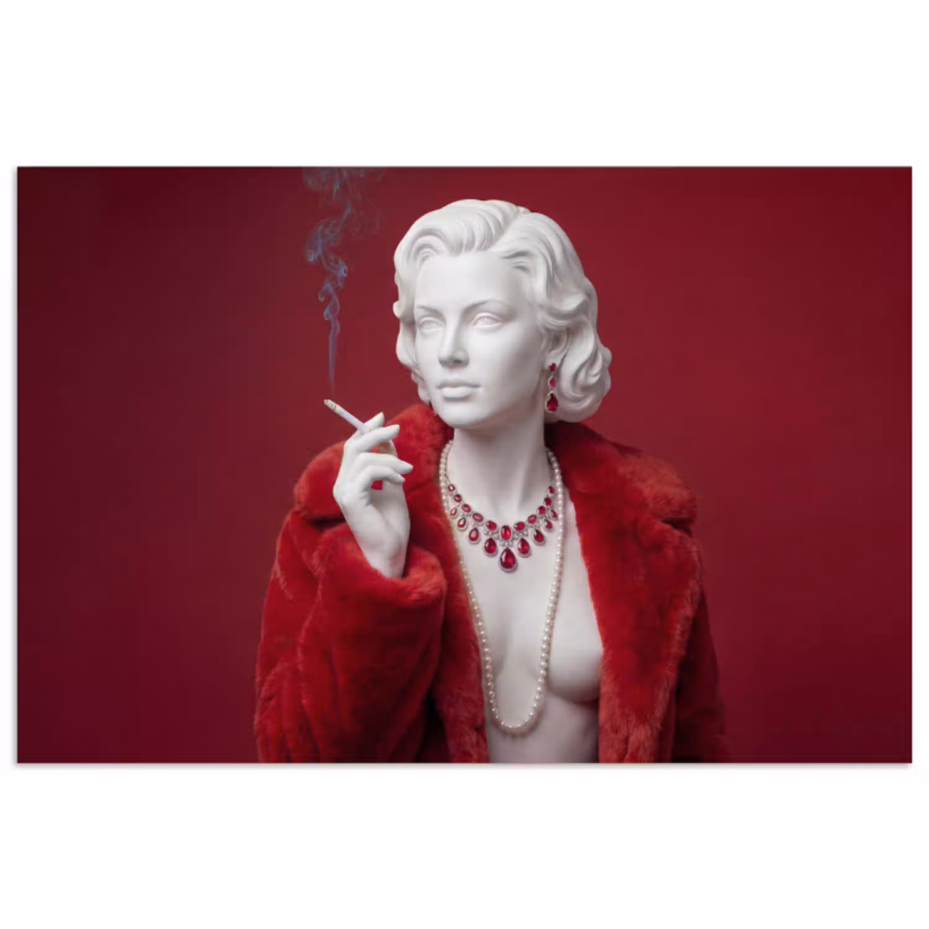 Vrouw - Bontjas - Mode - Klassiek - Rood poster papier klein -3d