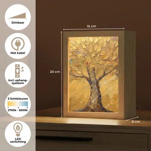 Goud - Boom - Abstract - Modern Light Box met kabel (Tafellamp) klein -USP_NL