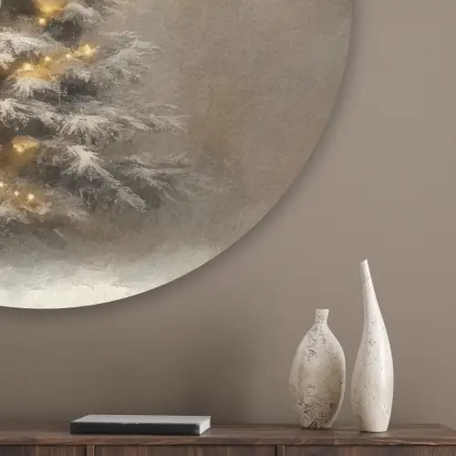 Kerst - kerstboom - Sneeuw - Art Akoestische PET Vilt - Rond klein -sfeer5_closeup