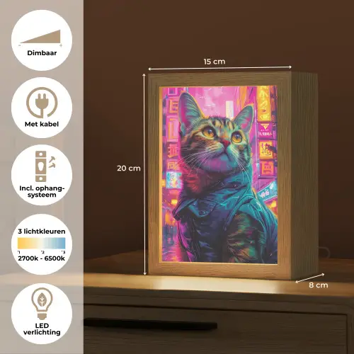Kat - Pop art - China - Neon - Stad Light Box met kabel (Tafellamp) klein -USP_NL