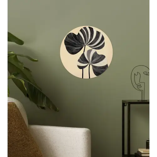 Zwart - Bladeren - Strepen - Minimalistisch Wandcirkel behangsticker klein -sfeer2