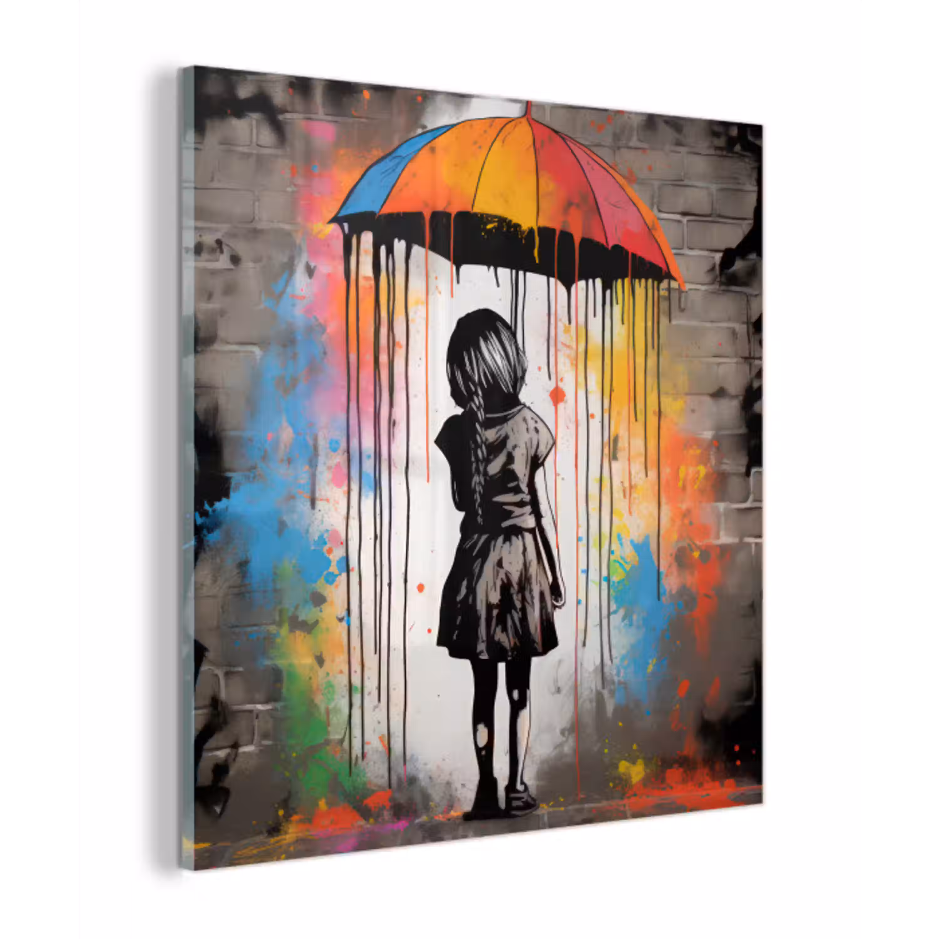Meisje - Kunst - Paraplu - Graffiti - Kleuren - Muur plexiglas 5mm klein -z3d