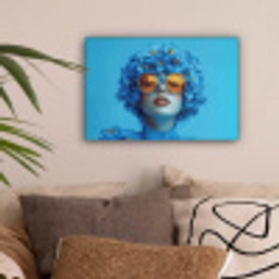 Vrouw - Bloem - Blauw - Modern - Bril - Portret canvas 2cm klein -sfeer1