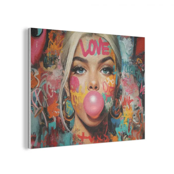 Vrouw - Kauwgom - Graffiti - Love PET vilt klein -3d