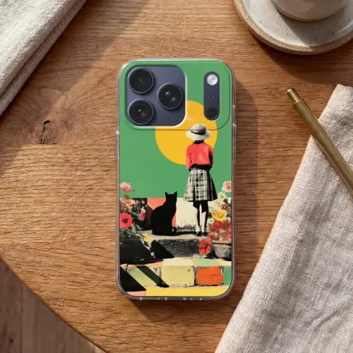 Retro - Meisje - Kat - Zon Telefoonhoesje iPhone 17 Pro klein -sfeer1