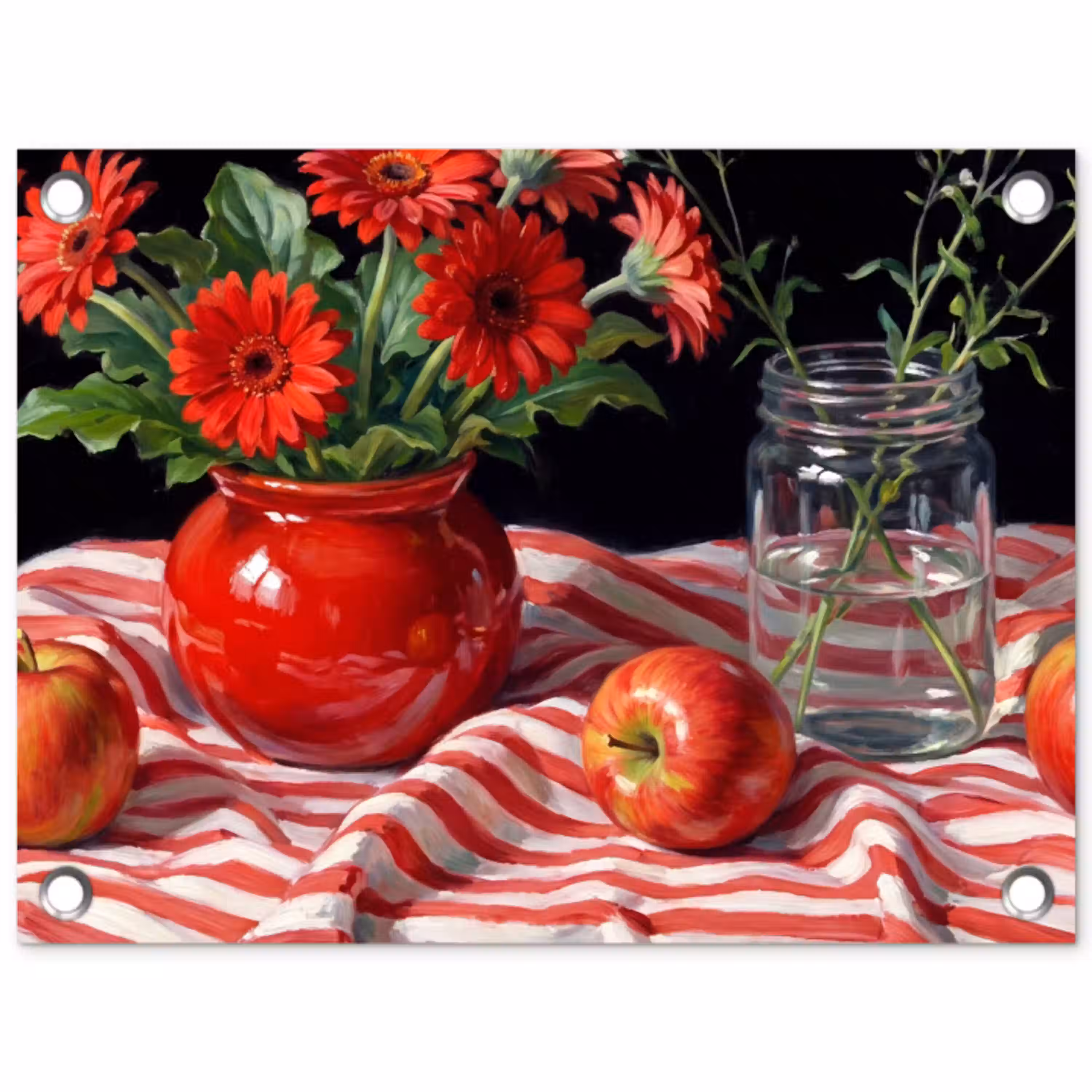Rode bloemen - Vaas tuinposter los doek klein -3d