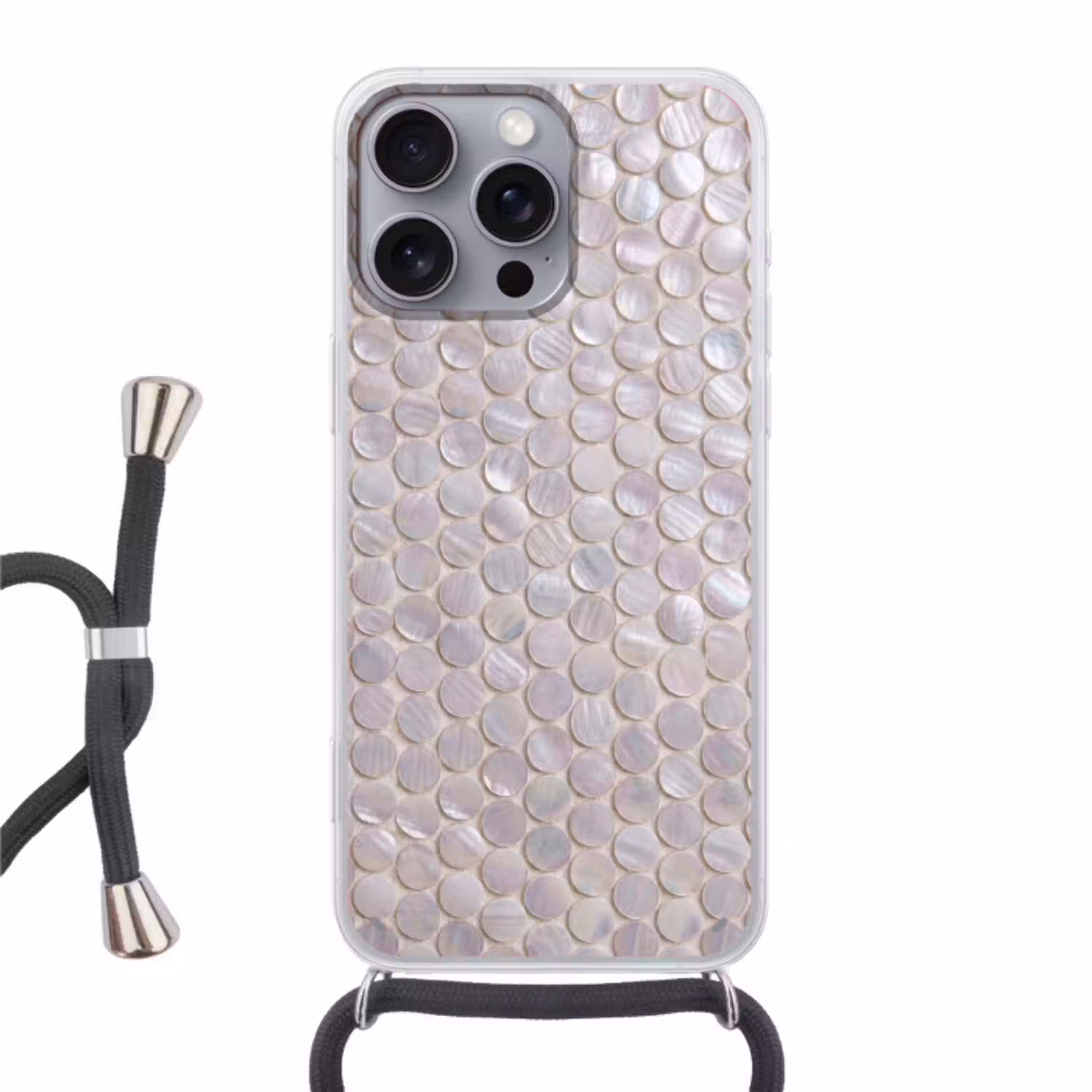 Patroon - Cirkels - Abstract - Modern - Wit Hoesje iPhone 16 Pro Max met koord klein -3d
