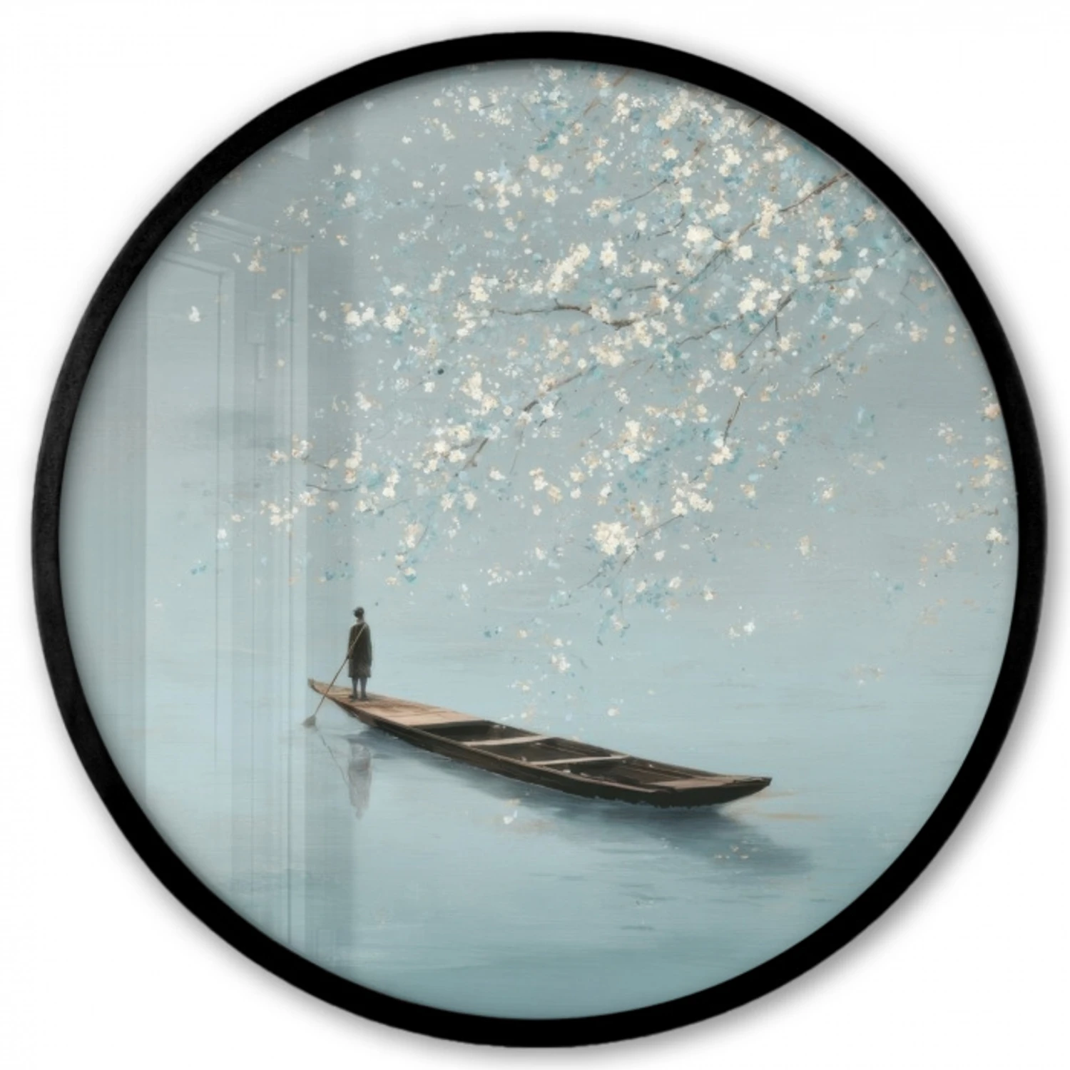 Bloesems - Minimalistisch - Wateroppervlak - Boot Fotolijst rond zonder passe partout klein -3d
