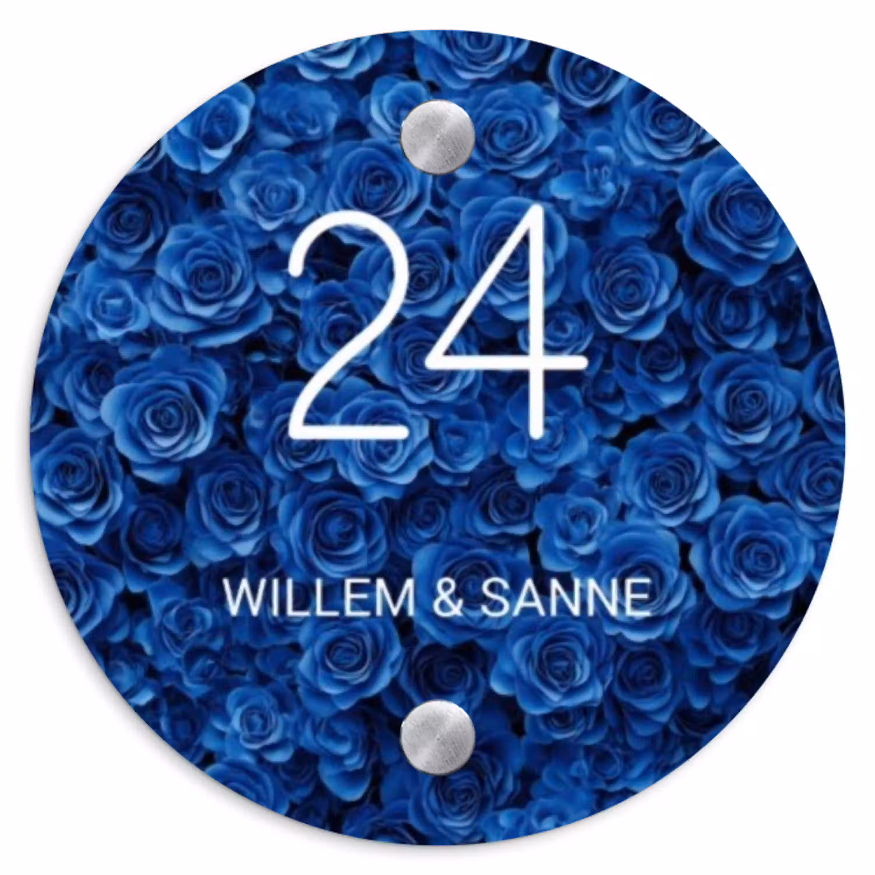Blauwe rozen - Klassiek Naambord Rond klein -3d