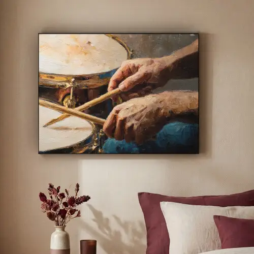 Drumstokken - Olieverf - Man Textielframe zwart klein -sfeer1