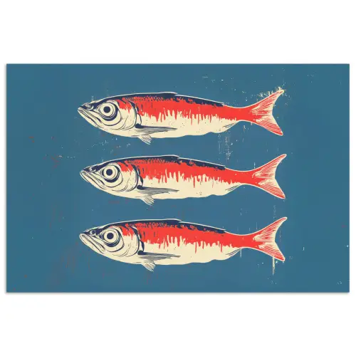 Vissen - Rood - Blauw poster papier klein -3d