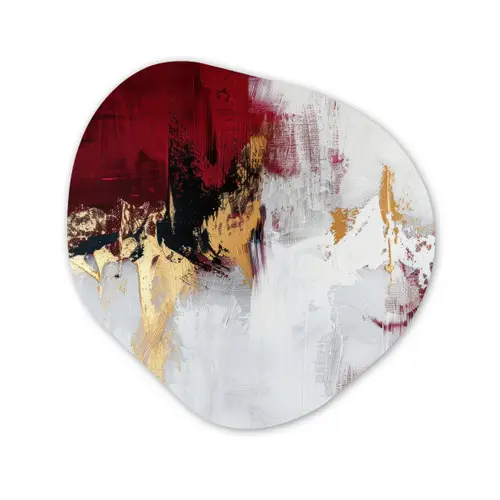 Rood - Marmer - Abstract - Goud - Modern Wandcirkel Organisch Forex 3mm klein -3d