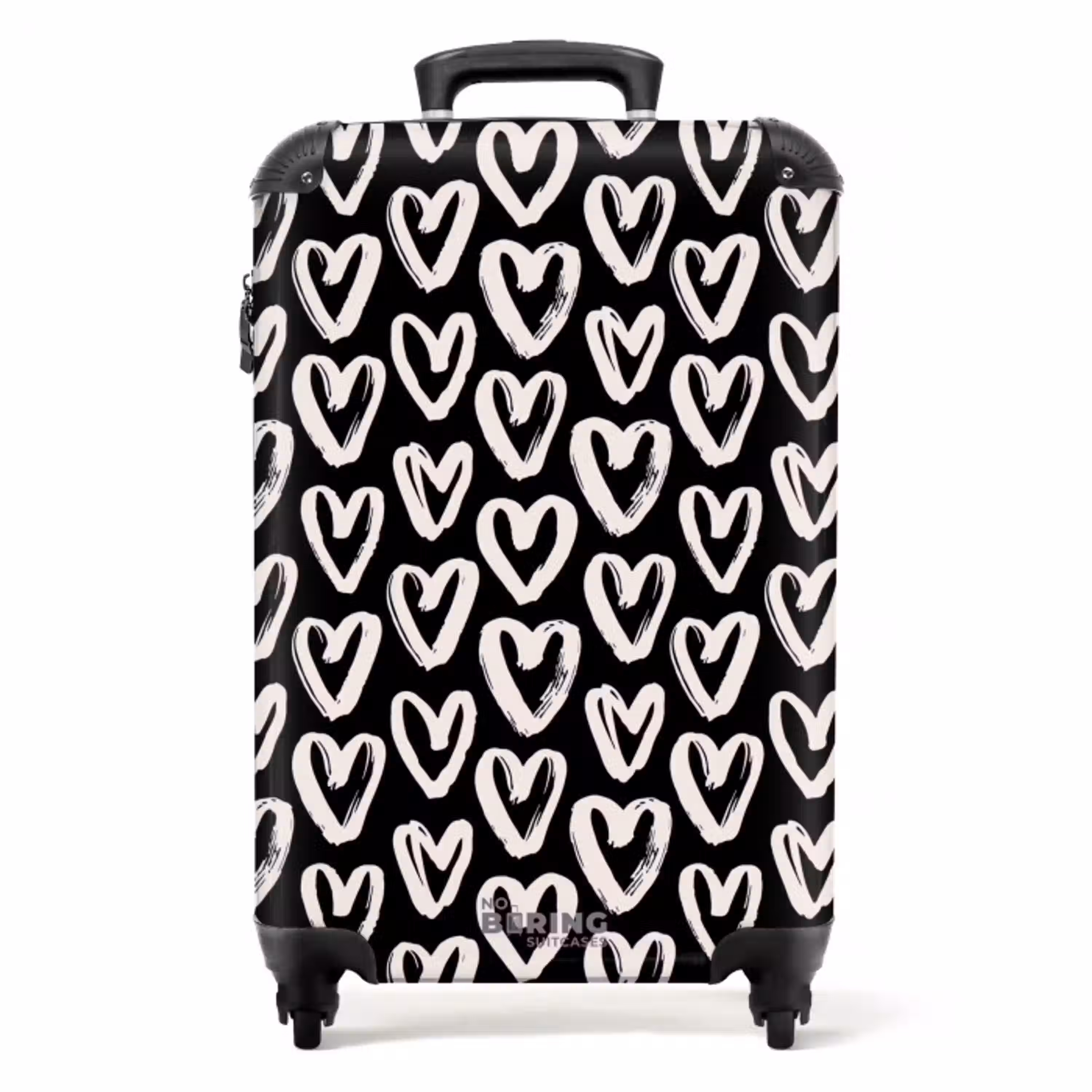 Crèmekleurige harten op zwart NBS - Handbagage koffer - Volwassenen Unisex middel -productfoto_recht